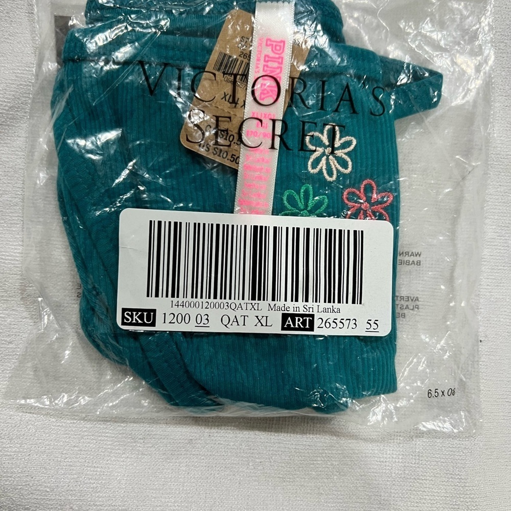 NEW NIP VS PINK victoria secret bikini panty underwear XL teal flower high leg - Picture 6 of 6